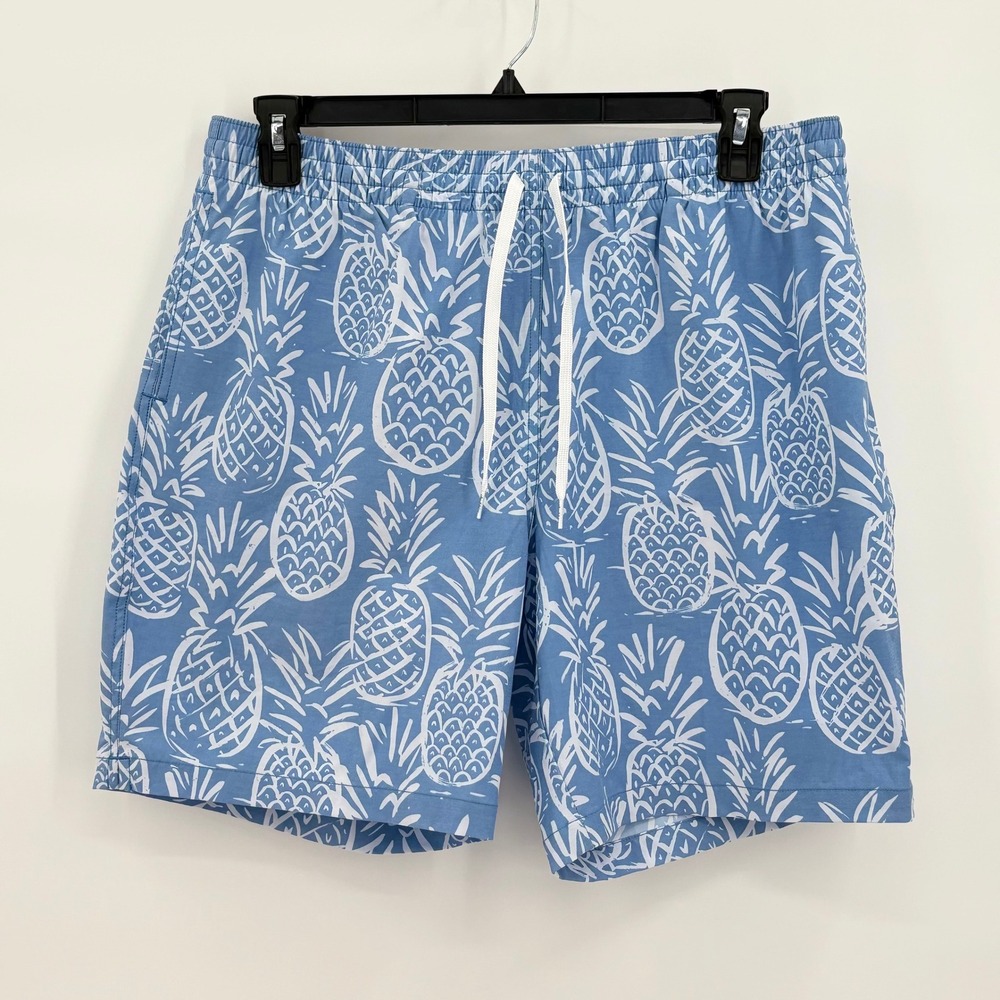 Chubbies Mens Blue White Pineapple Print Swim Trunks Mesh Lined XL 7 Inch Inseam